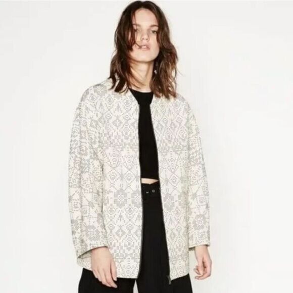 Zara Aztec Embroidered Ecru Jacket - Picture 1 of 7